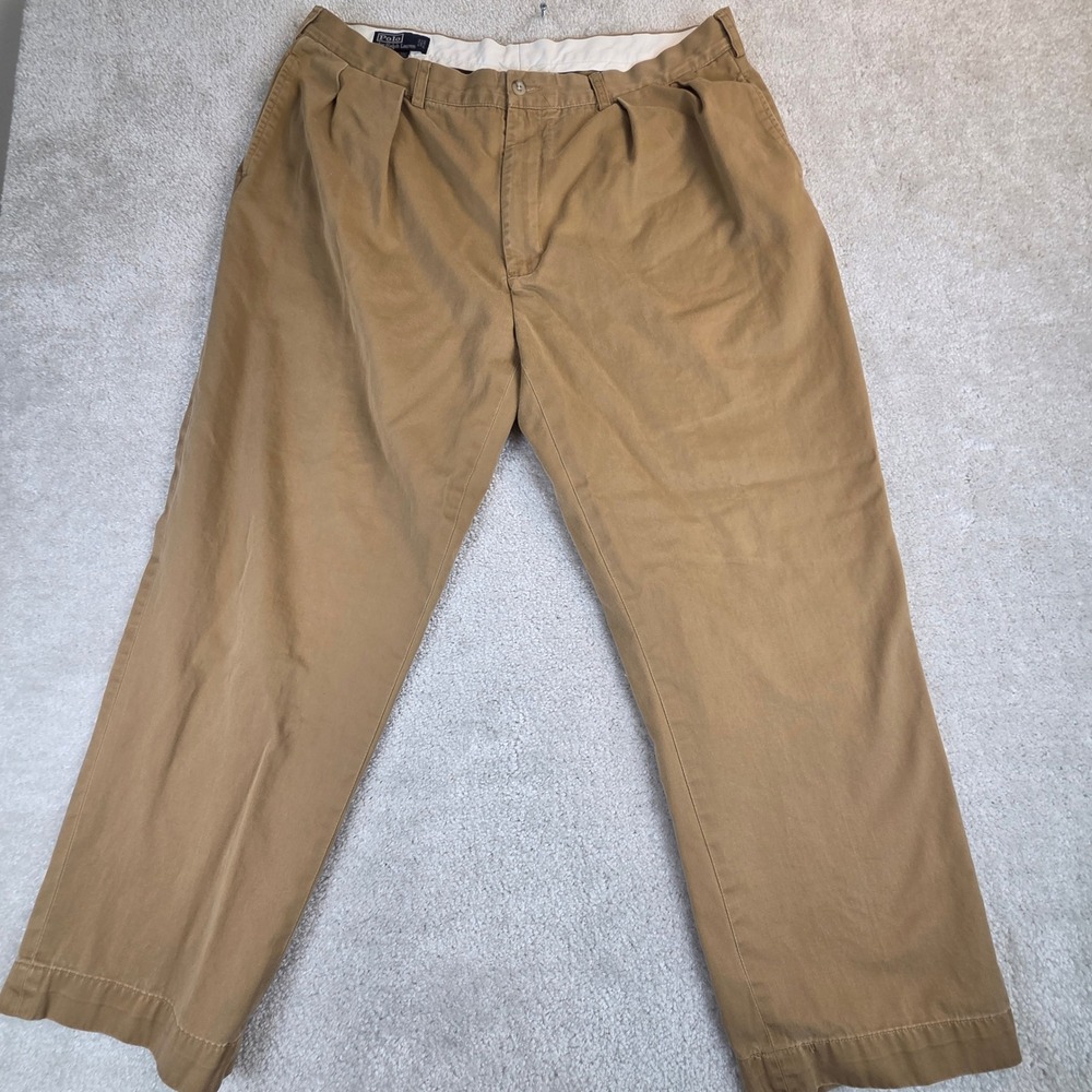 Polo Ralph Lauren Andrew Pant Mens 40x28 Tan Pleated Cotton Chino Vintage